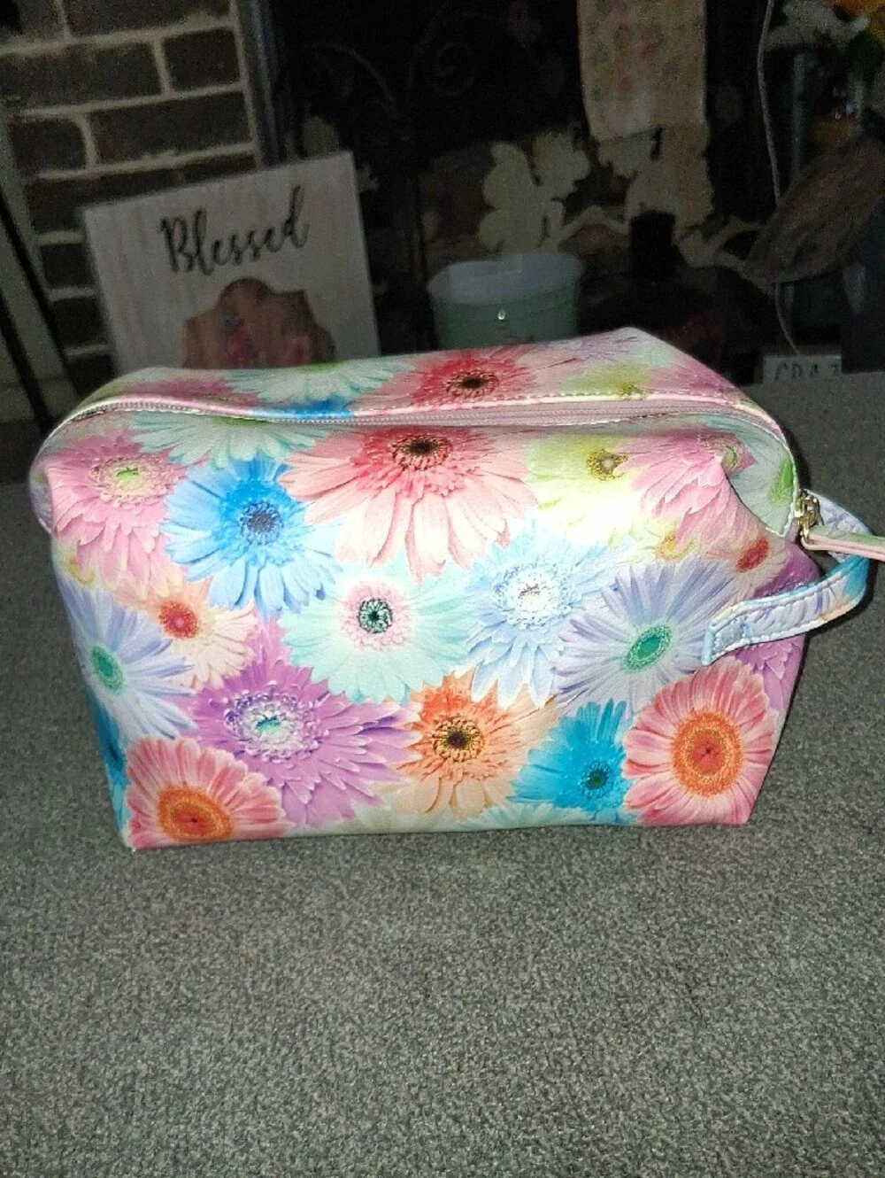 Betsey Johnson Multicolor Pastel Floral Cosmetic Case with Heart Logo